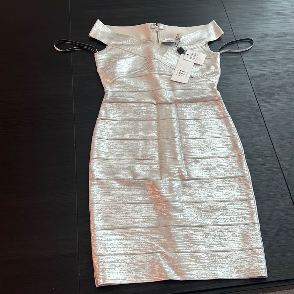 Herve Leger Silver Metallic Dress